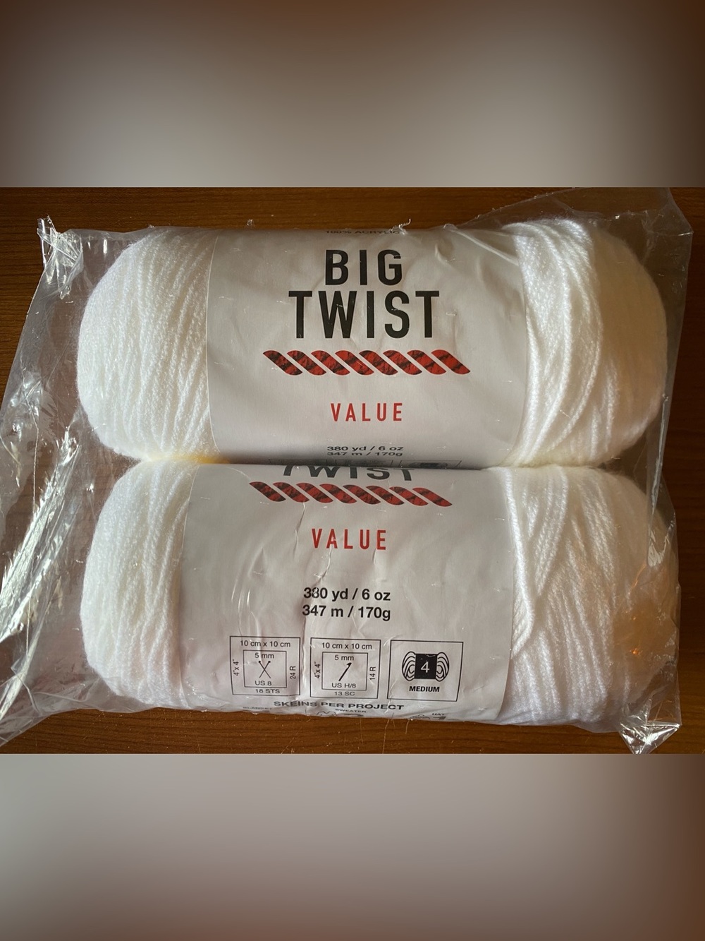 2 BIG TWIST VALUE 6 oz - 380 Yd Each - DISCONTINUED YARN - white